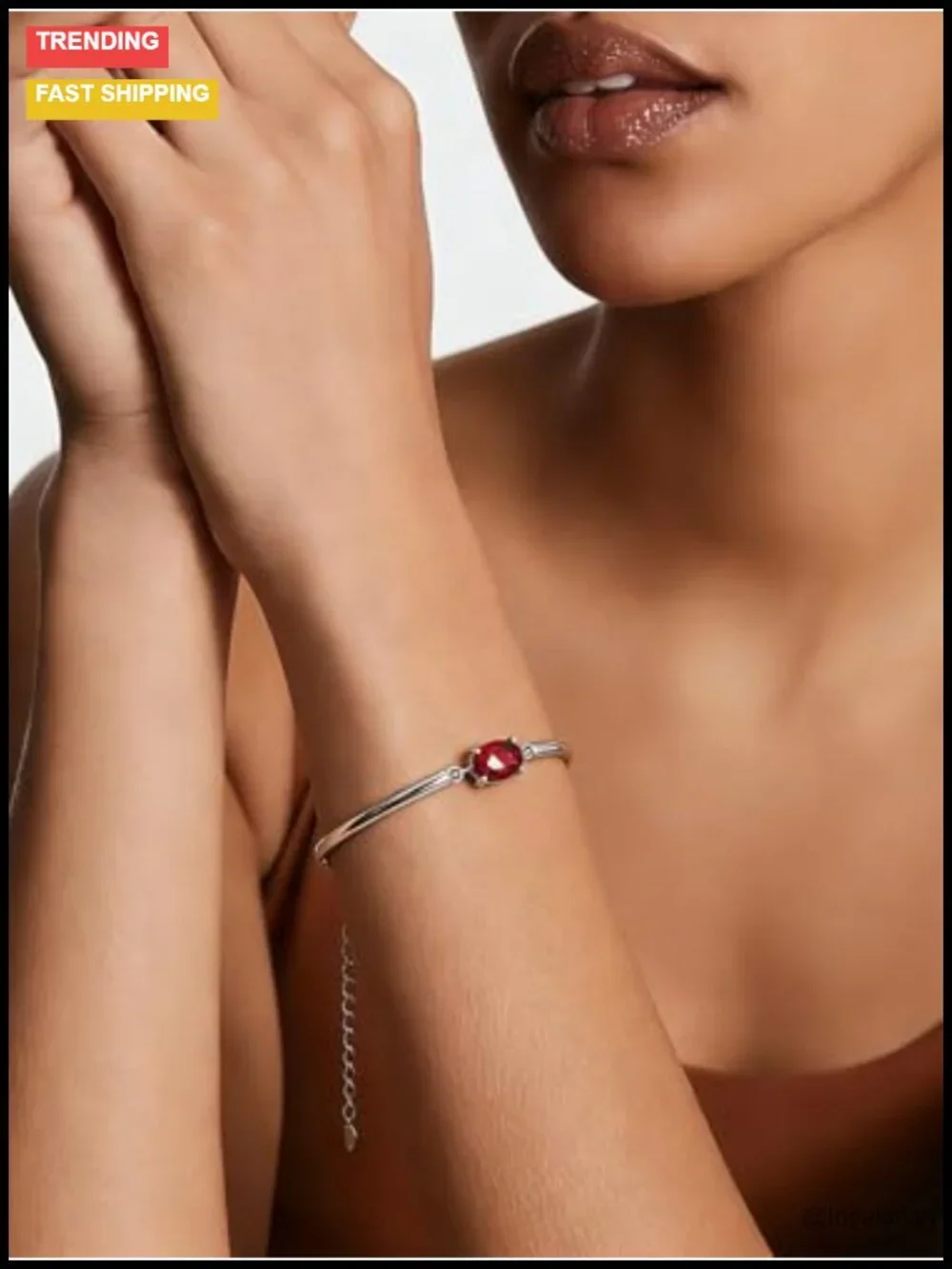 1 Carat Oval Cut Lab-Created Ruby Cuff Bracelet, 925 Sterling Silver Gold